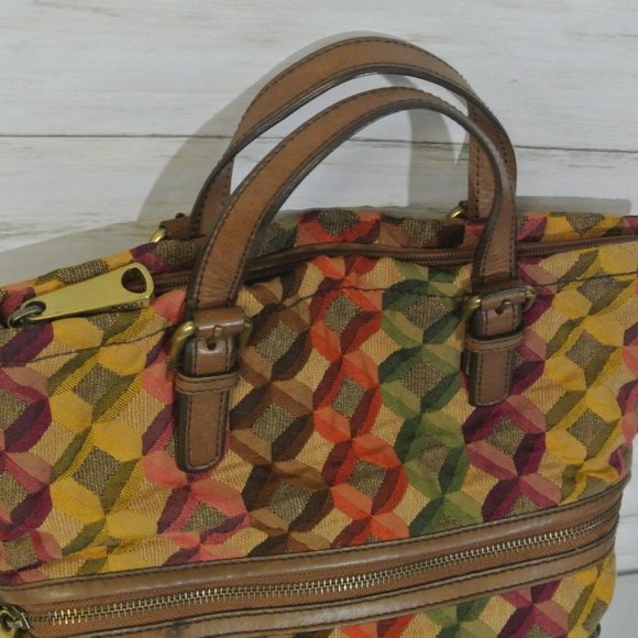 FOSSIL KEY-PER Fabric Leather Large FOLD OVER Bag - Picture 10 of 13